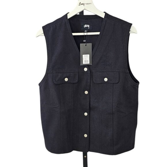 Stussy Jackets & Blazers - Stussy Womens Canvas Work Vest, Black, Cotton, Utiltiy, Pockets, Streetwear, M
